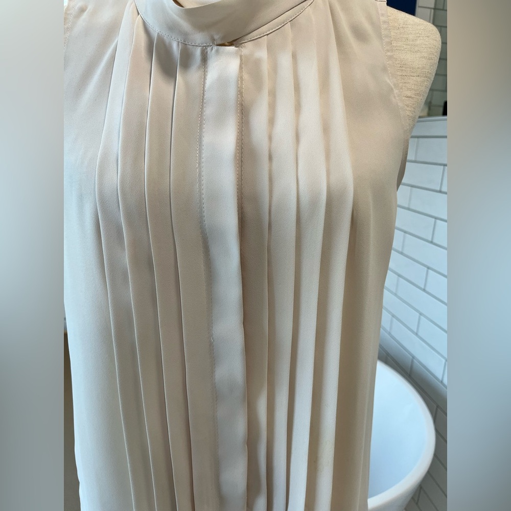 LOFT Cream Pleated Sleeveless Blouse